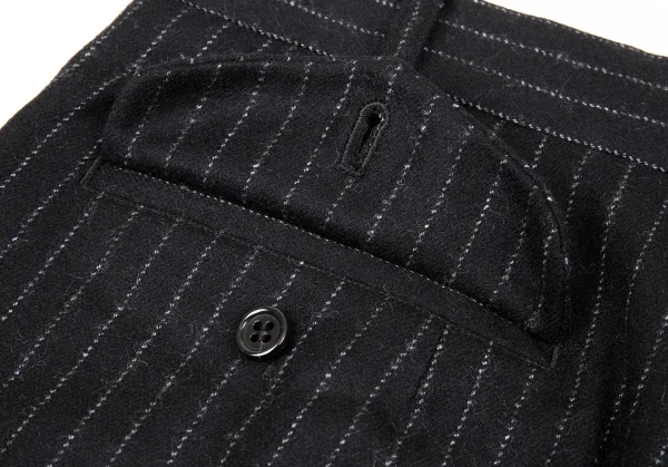 ブラックコムデギャルソンBLACK COMME des GARCONS ピンストライプ裾ハーフゴムワイドパンツ 黒S K-91431_011