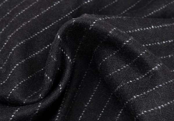 ブラックコムデギャルソンBLACK COMME des GARCONS ピンストライプ裾ハーフゴムワイドパンツ 黒S K-91431_012