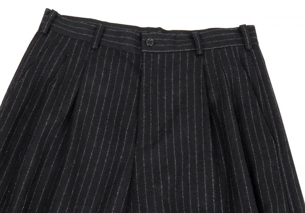 ブラックコムデギャルソンBLACK COMME des GARCONS ピンストライプ裾ハーフゴムワイドパンツ 黒S K-91431_002