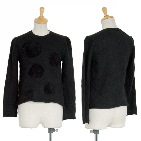 ブラックコムデギャルソンBLACK COMME des GARCONS パイルドットウールカットソー 黒S K-91436_001