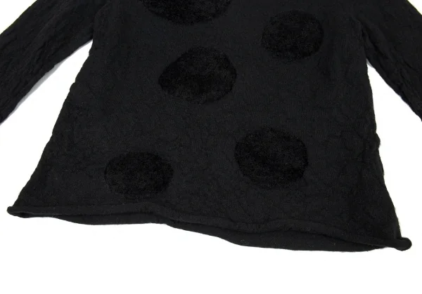 ブラックコムデギャルソンBLACK COMME des GARCONS パイルドットウールカットソー 黒S K-91436_007