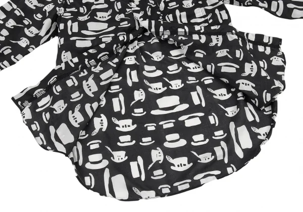 ブラックコムデギャルソンBLACK COMME des GARCONS ハット総柄プリントパッカリングシャツ 黒白XS位 K-91438_010