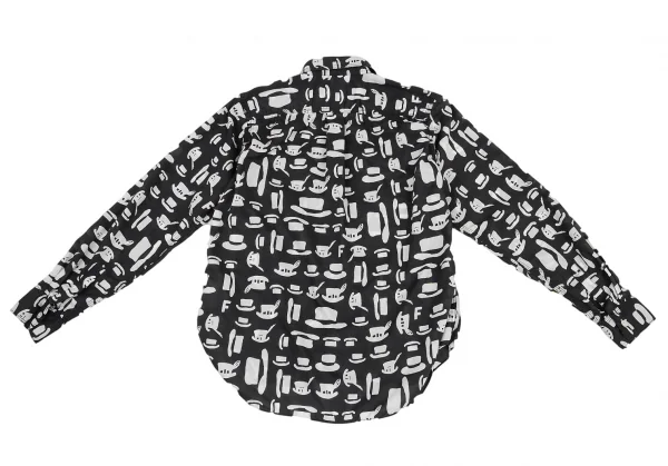 ブラックコムデギャルソンBLACK COMME des GARCONS ハット総柄プリントパッカリングシャツ 黒白XS位 K-91438_012