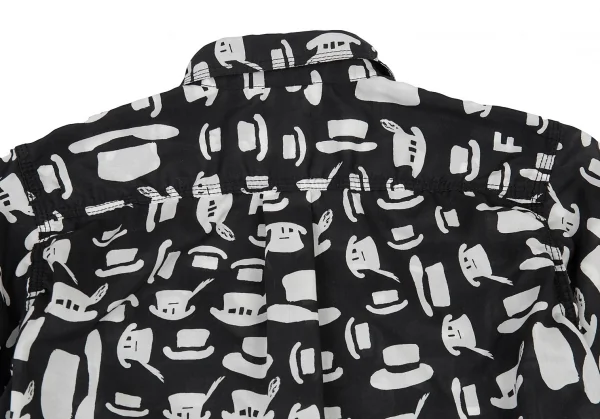 ブラックコムデギャルソンBLACK COMME des GARCONS ハット総柄プリントパッカリングシャツ 黒白XS位 K-91438_013