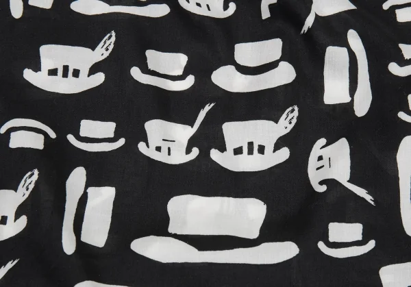 ブラックコムデギャルソンBLACK COMME des GARCONS ハット総柄プリントパッカリングシャツ 黒白XS位 K-91438_014