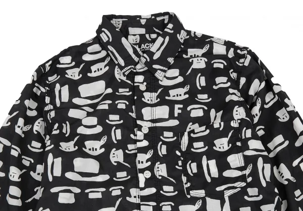 ブラックコムデギャルソンBLACK COMME des GARCONS ハット総柄プリントパッカリングシャツ 黒白XS位 K-91438_003
