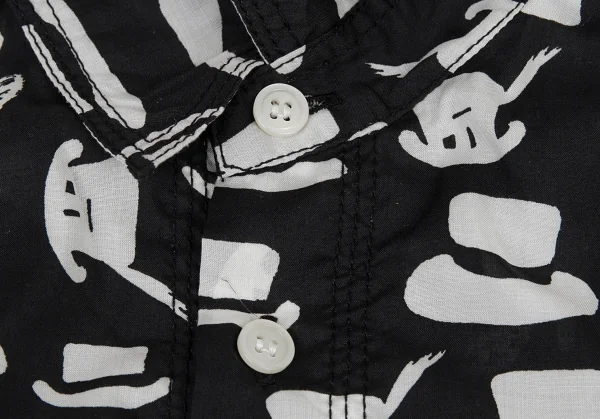 ブラックコムデギャルソンBLACK COMME des GARCONS ハット総柄プリントパッカリングシャツ 黒白XS位 K-91438_004