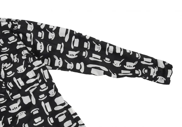 ブラックコムデギャルソンBLACK COMME des GARCONS ハット総柄プリントパッカリングシャツ 黒白XS位 K-91438_005