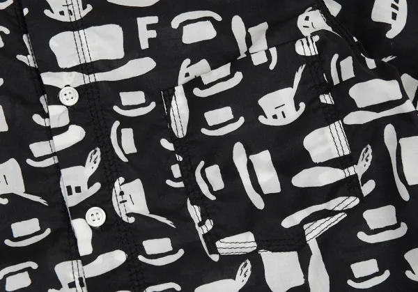 ブラックコムデギャルソンBLACK COMME des GARCONS ハット総柄プリントパッカリングシャツ 黒白XS位 K-91438_006