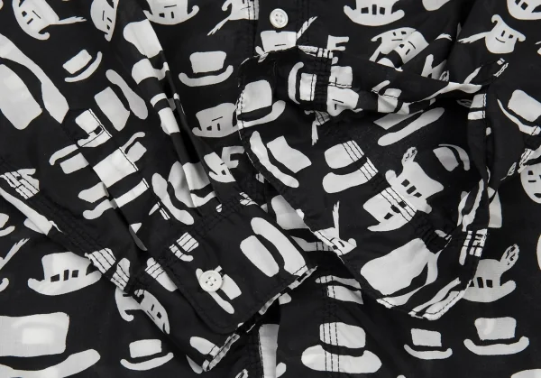ブラックコムデギャルソンBLACK COMME des GARCONS ハット総柄プリントパッカリングシャツ 黒白XS位 K-91438_007
