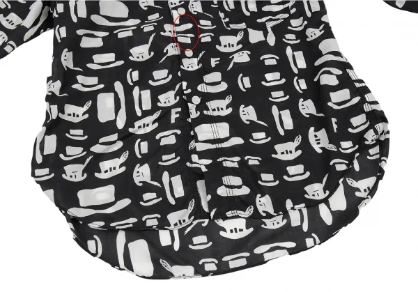 ブラックコムデギャルソンBLACK COMME des GARCONS ハット総柄プリントパッカリングシャツ 黒白XS位 K-91438_008