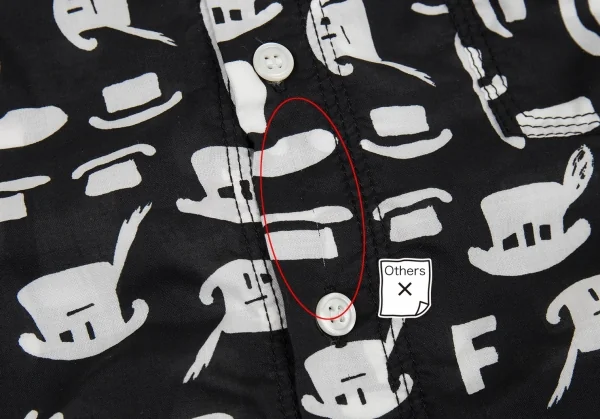 ブラックコムデギャルソンBLACK COMME des GARCONS ハット総柄プリントパッカリングシャツ 黒白XS位 K-91438_009