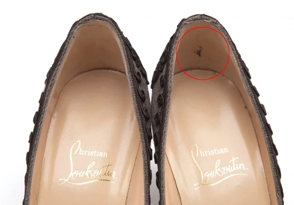 クリスチャンルブタンChristian Louboutin オープントゥ刺繍デザインパンプス グレー38 1/2(24.5) K-91565_010