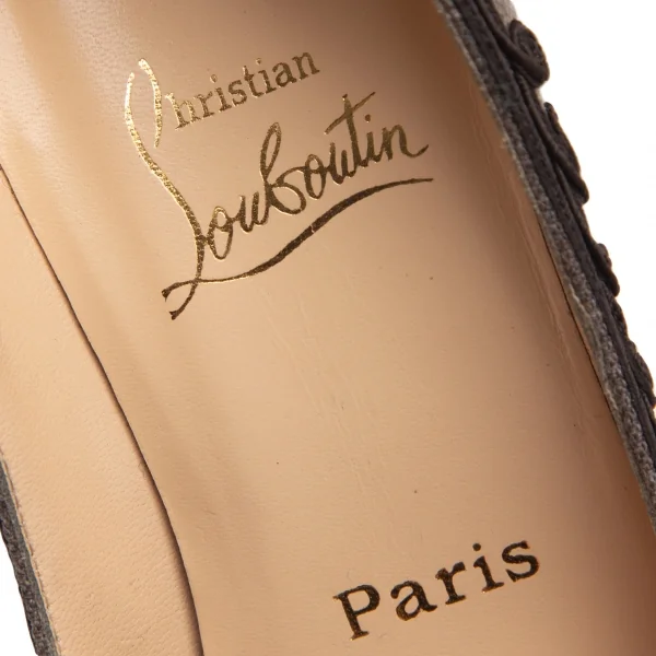クリスチャンルブタンChristian Louboutin オープントゥ刺繍デザインパンプス グレー38 1/2(24.5) K-91565_014
