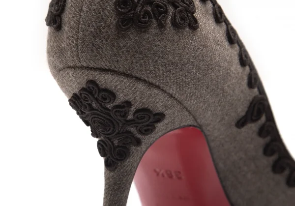 クリスチャンルブタンChristian Louboutin オープントゥ刺繍デザインパンプス グレー38 1/2(24.5) K-91565_007