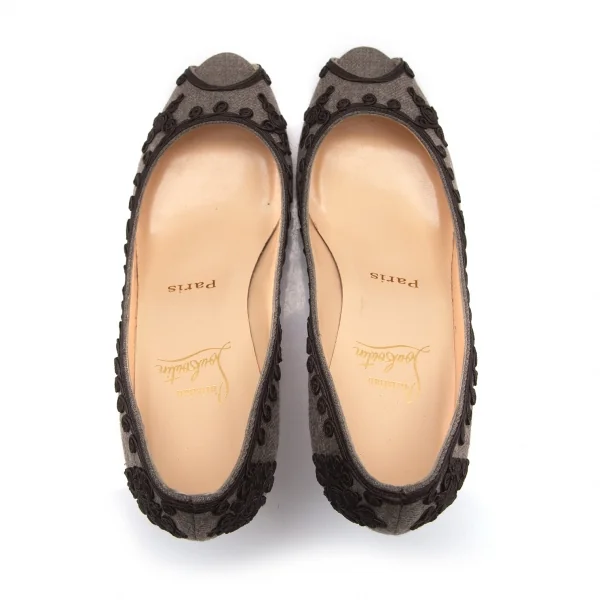 クリスチャンルブタンChristian Louboutin オープントゥ刺繍デザインパンプス グレー38 1/2(24.5) K-91565_009