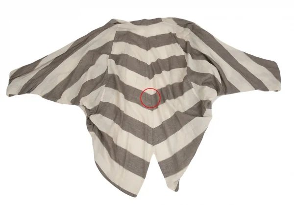 イッセイミヤケISSEY MIYAKE コットンリネンボーダー変形カーディガン ベージュ茶9 K-91569_013