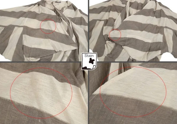 イッセイミヤケISSEY MIYAKE コットンリネンボーダー変形カーディガン ベージュ茶9 K-91569_006