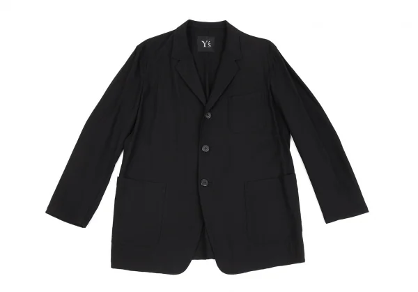 ワイズY's ストライプサマーウールパッチポケットジャケット 黒M位 K-91591_002