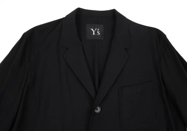 ワイズY's ストライプサマーウールパッチポケットジャケット 黒M位 K-91591_003