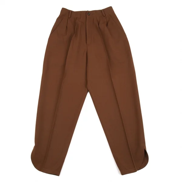 ヨウジヤマモト ファムYohji Yamamoto FEMME ウールギャバラウンドカットツータックパンツ ブラウンSS K-91603_001