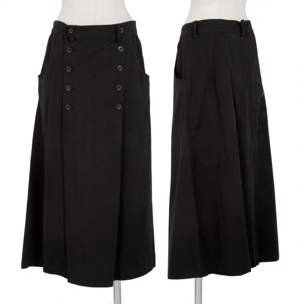 Y's Cotton Rayon Double Button Skirt Black 2 K-91649_001