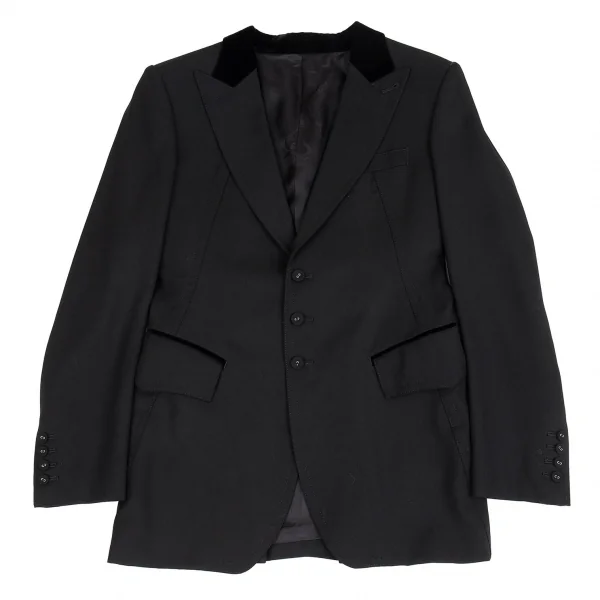 ジャンポールゴルチエJean Paul GAULTIER 裏地ミノタウロス襟ベロア切替ジャケット 黒48 K-91667_001