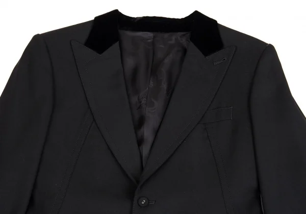 ジャンポールゴルチエJean Paul GAULTIER 裏地ミノタウロス襟ベロア切替ジャケット 黒48 K-91667_002