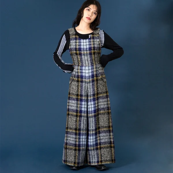 ケイタマルヤマKEITA MARUYAMA タータンチェックツイードコンビネゾン 青黒他M K-91690_015