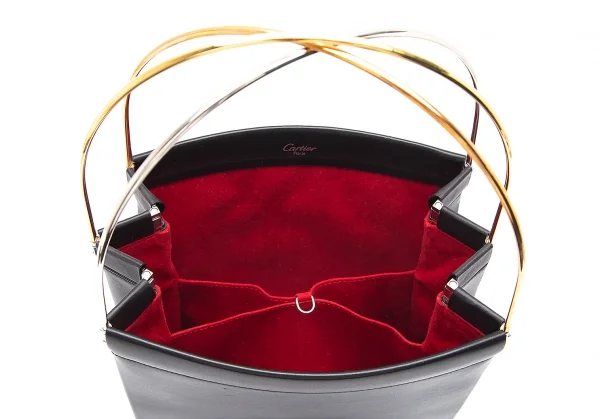 カルティエCartier トリニティ メタルハンドルレザーハンドバッグ 黒 K-91706_013