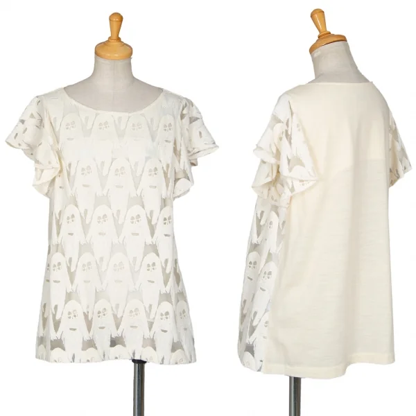 ツモリチサトTSUMORI CHISATO モンスターレースフリルスリーブチュニック アイボリー2 K-91723_001