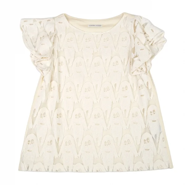 ツモリチサトTSUMORI CHISATO モンスターレースフリルスリーブチュニック アイボリー2 K-91723_002