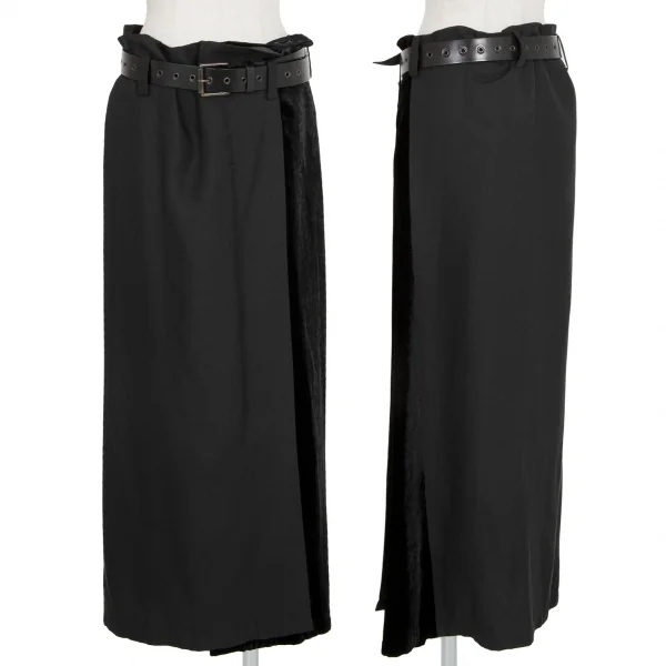 ヨウジヤマモト ノアールYohji Yamamoto NOIR ベロア切替シルクジョーゼットスカート