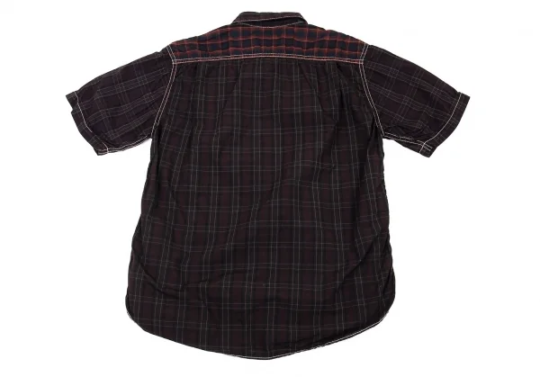 コムデギャルソン オムCOMME des GARCONS HOMME チェックパッカリング切替半袖シャツ 茶系S K-92073_010