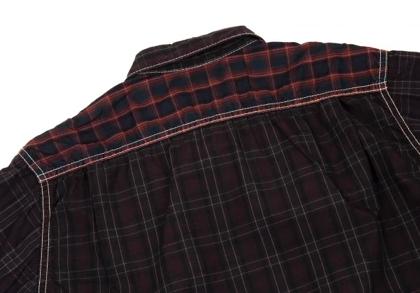 コムデギャルソン オムCOMME des GARCONS HOMME チェックパッカリング切替半袖シャツ 茶系S K-92073_011