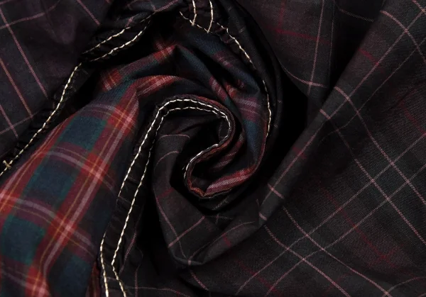 コムデギャルソン オムCOMME des GARCONS HOMME チェックパッカリング切替半袖シャツ 茶系S K-92073_012