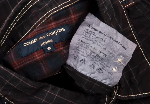 コムデギャルソン オムCOMME des GARCONS HOMME チェックパッカリング切替半袖シャツ 茶系S K-92073_013
