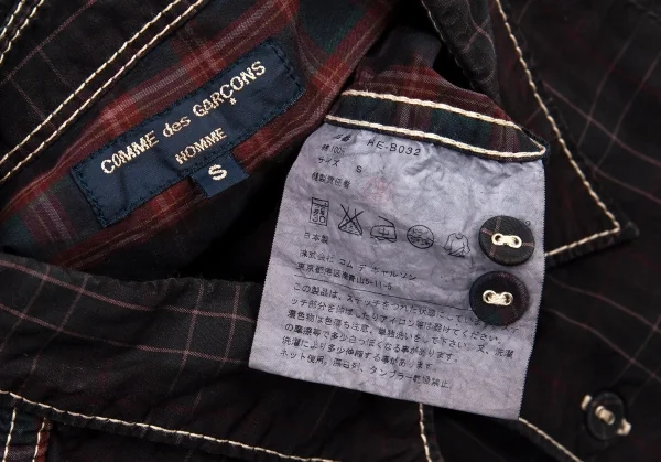 コムデギャルソン オムCOMME des GARCONS HOMME チェックパッカリング切替半袖シャツ 茶系S K-92073_014