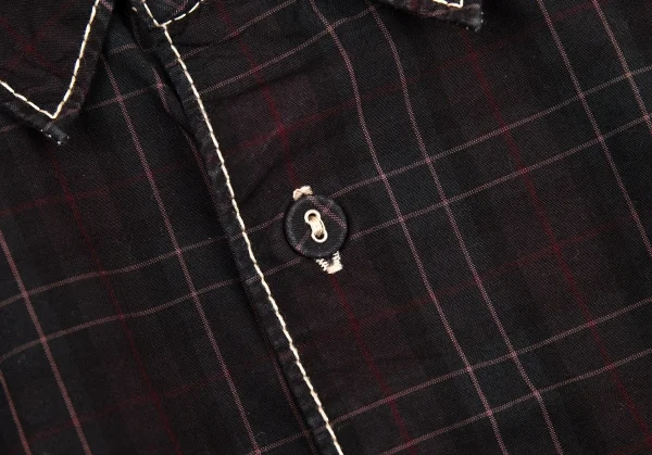 コムデギャルソン オムCOMME des GARCONS HOMME チェックパッカリング切替半袖シャツ 茶系S K-92073_005