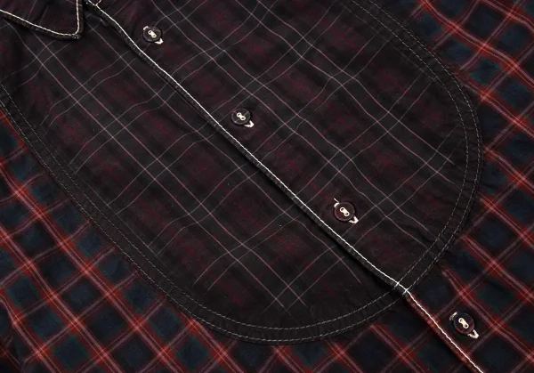 コムデギャルソン オムCOMME des GARCONS HOMME チェックパッカリング切替半袖シャツ 茶系S K-92073_006