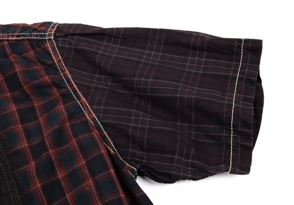 コムデギャルソン オムCOMME des GARCONS HOMME チェックパッカリング切替半袖シャツ 茶系S K-92073_007