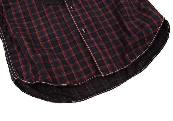 コムデギャルソン オムCOMME des GARCONS HOMME チェックパッカリング切替半袖シャツ 茶系S K-92073_008