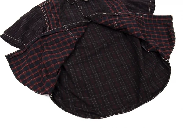 コムデギャルソン オムCOMME des GARCONS HOMME チェックパッカリング切替半袖シャツ 茶系S K-92073_009