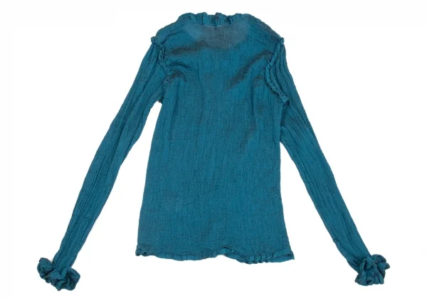 イッセイミヤケ ミーISSEY MIYAKE me スクエア刺繍シワプリーツカーディガン 水色F K-92169_010