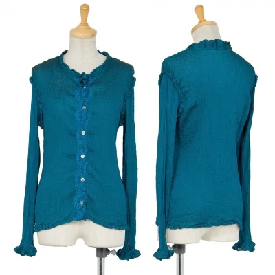 イッセイミヤケ ミーISSEY MIYAKE me スクエア刺繍シワプリーツカーディガン 水色