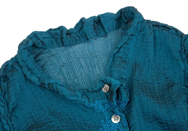 イッセイミヤケ ミーISSEY MIYAKE me スクエア刺繍シワプリーツカーディガン 水色F K-92169_004