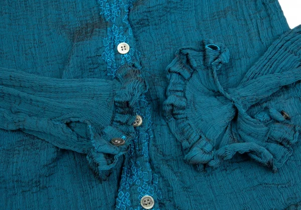 イッセイミヤケ ミーISSEY MIYAKE me スクエア刺繍シワプリーツカーディガン 水色F K-92169_007