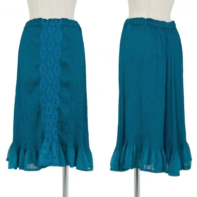 イッセイミヤケ ミーISSEY MIYAKE me スクエア刺繍消しプリーツスカート 水色