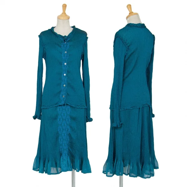 イッセイミヤケ ミーISSEY MIYAKE me スクエア刺繍プリーツセットアップ 水色F K-92171_001