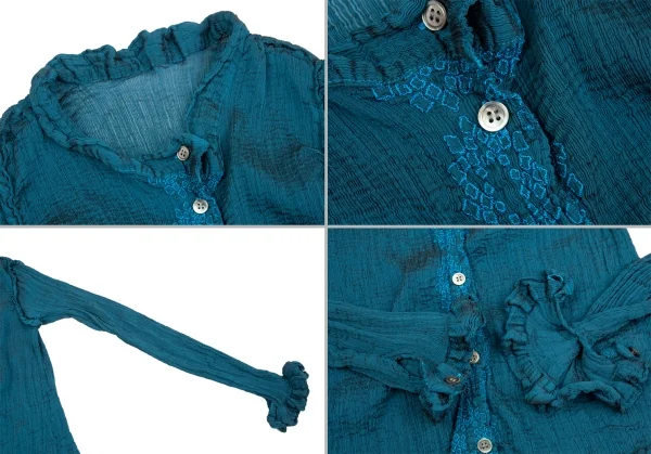 イッセイミヤケ ミーISSEY MIYAKE me スクエア刺繍プリーツセットアップ 水色F K-92171_005